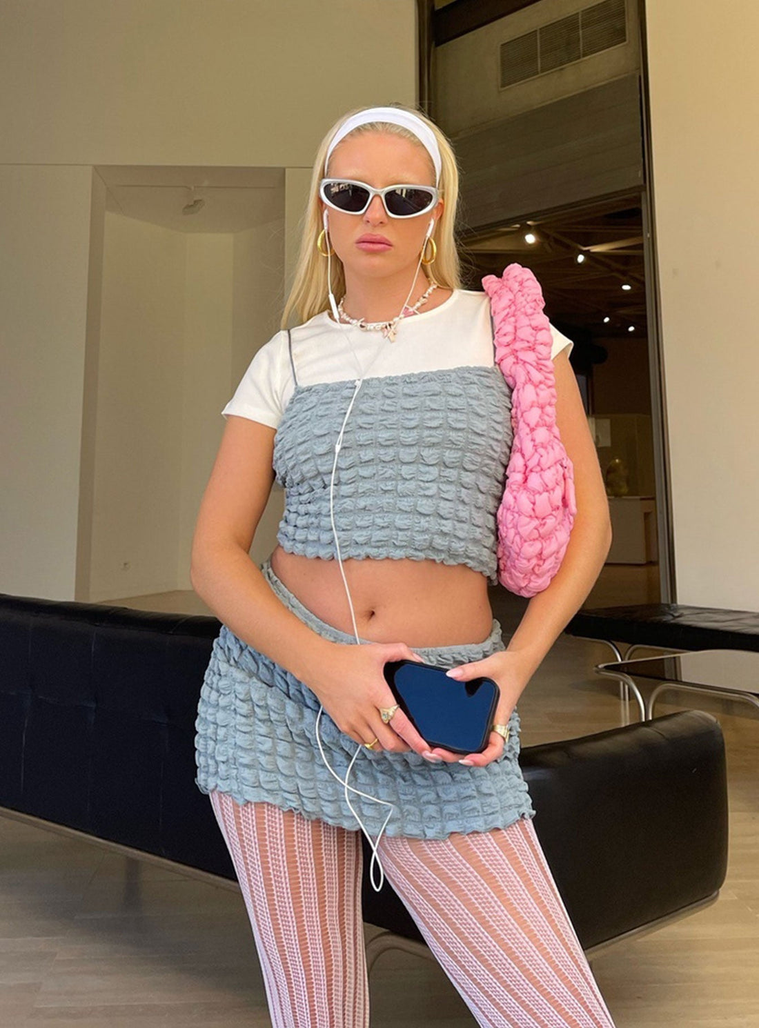 Popcorn Dream Mini Skirt Blue